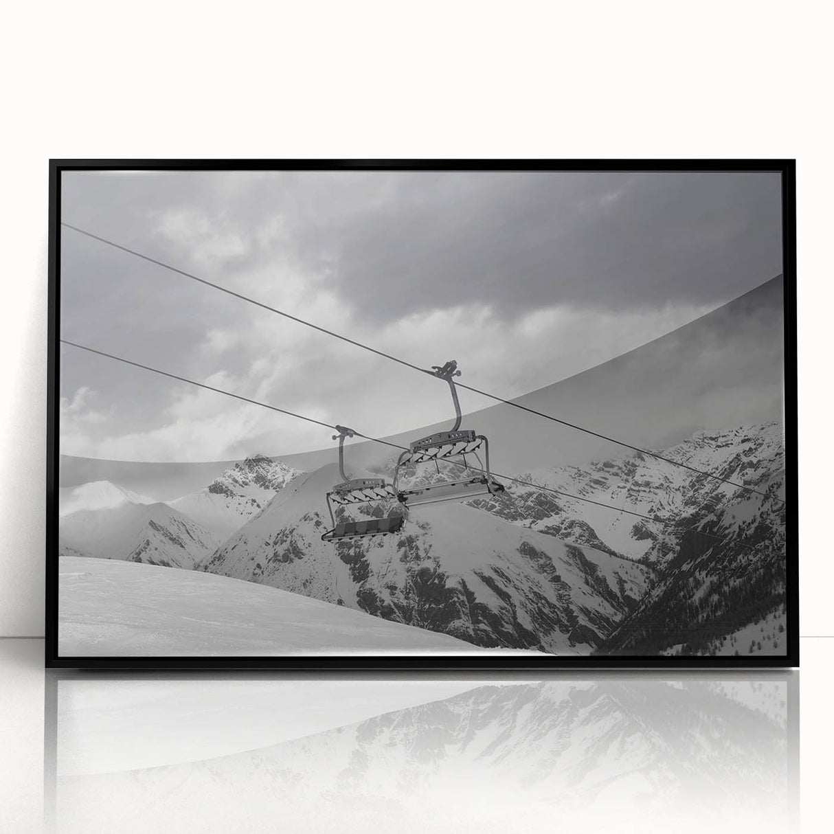 Large abstract wall art featuring a collection of mid-century modernist service vehicles in muted colors.