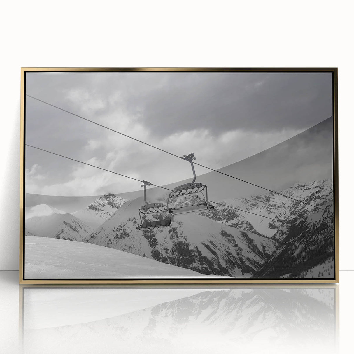 Mid-century modernist art of service vehicles in muted green and yellow hues, framed acrylic print.