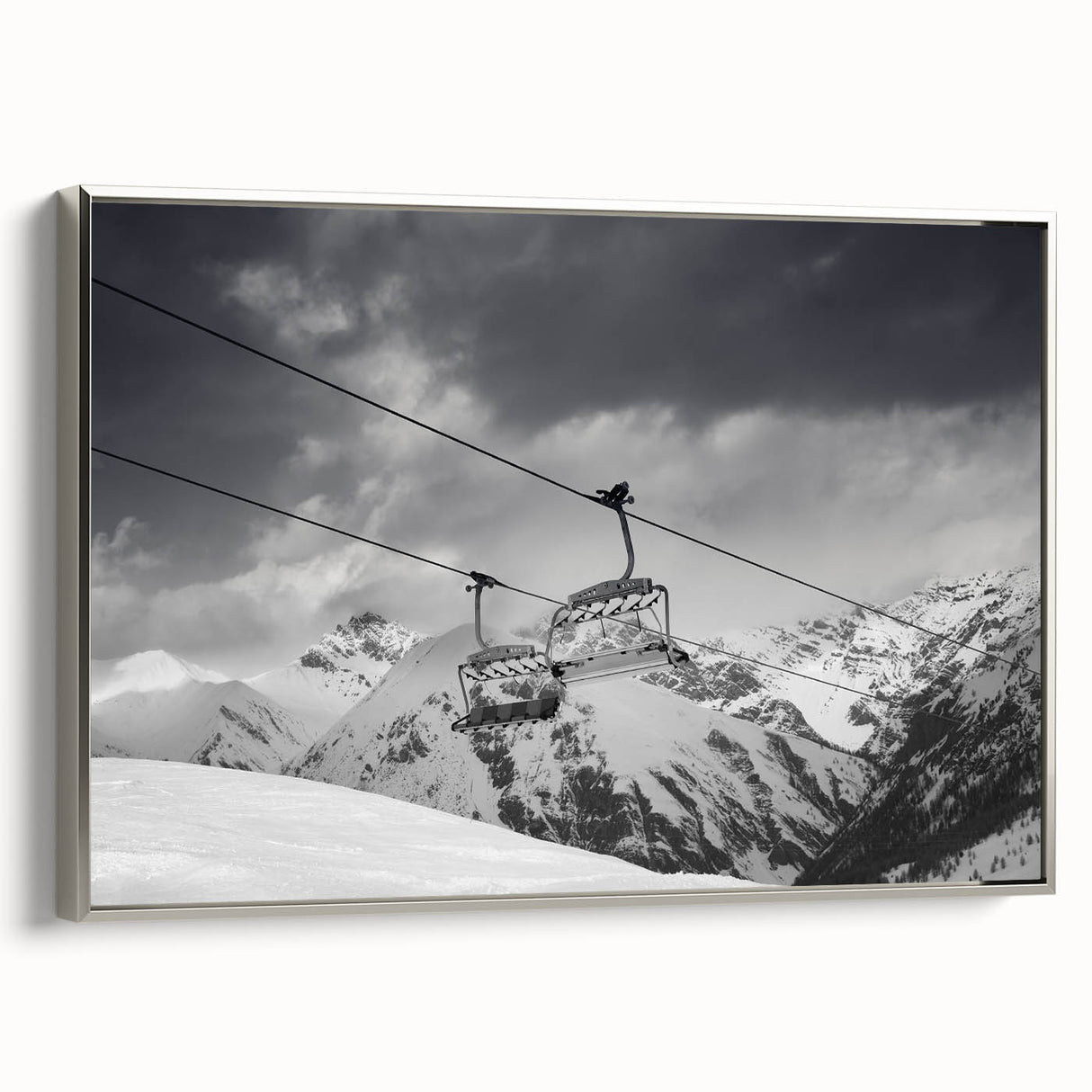 Framed canvas depicting a vintage black vehicle on a colorful abstract background.