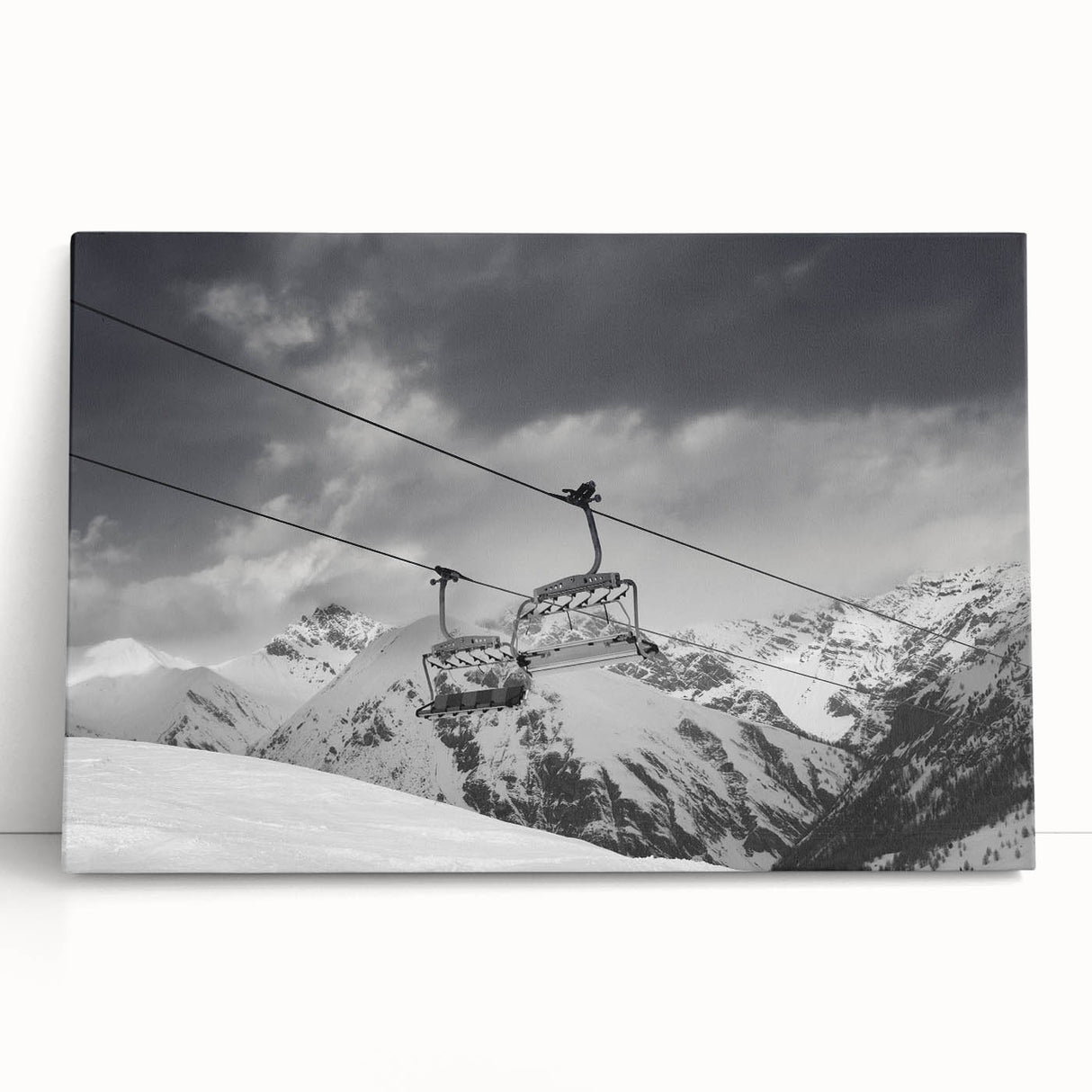 Black and white photo of vintage cars on a large stretched canvas, ideal for kitchen wall art or bedroom decor.