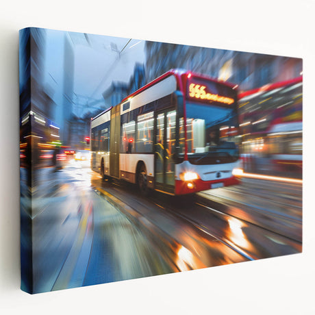 Large art print of assorted service vehicles in vibrant colors on stretched canvas, suitable for kitchen wall art.