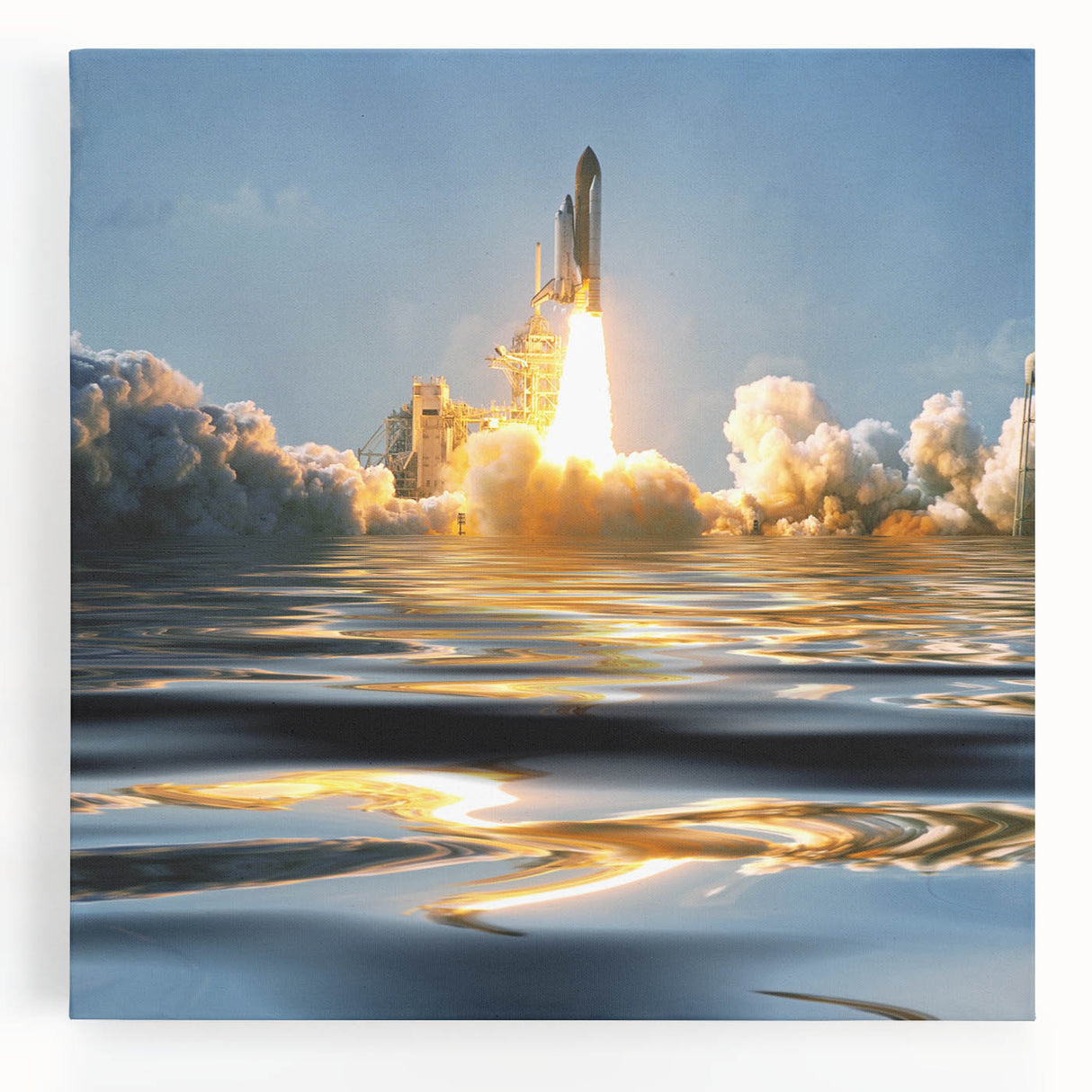 Black and white print of vintage spacecraft on stretched canvas, ideal for kitchen wall art.