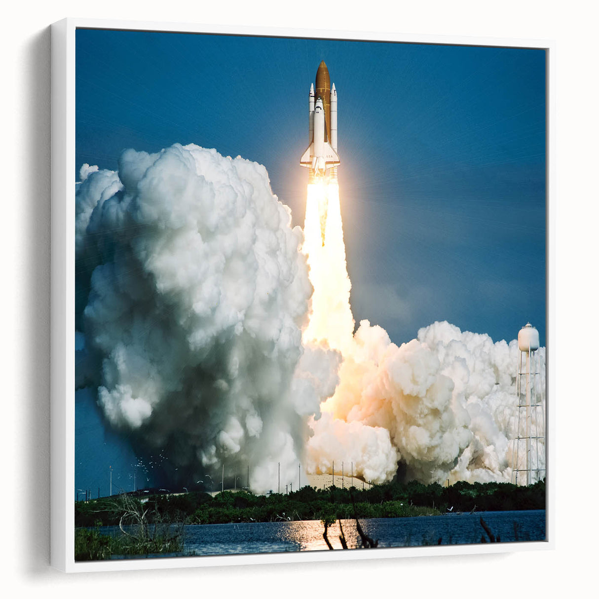 Framed canvas depicting vintage spacecraft in black and gray tones, ideal for bedroom wall art.