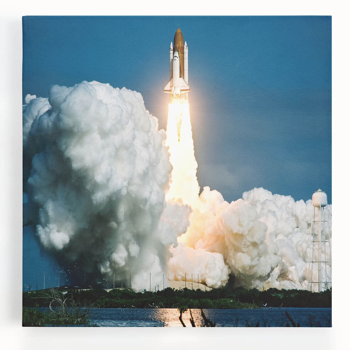 Black and white large art print of a spacecraft, on stretched canvas, suitable for kitchen wall art.