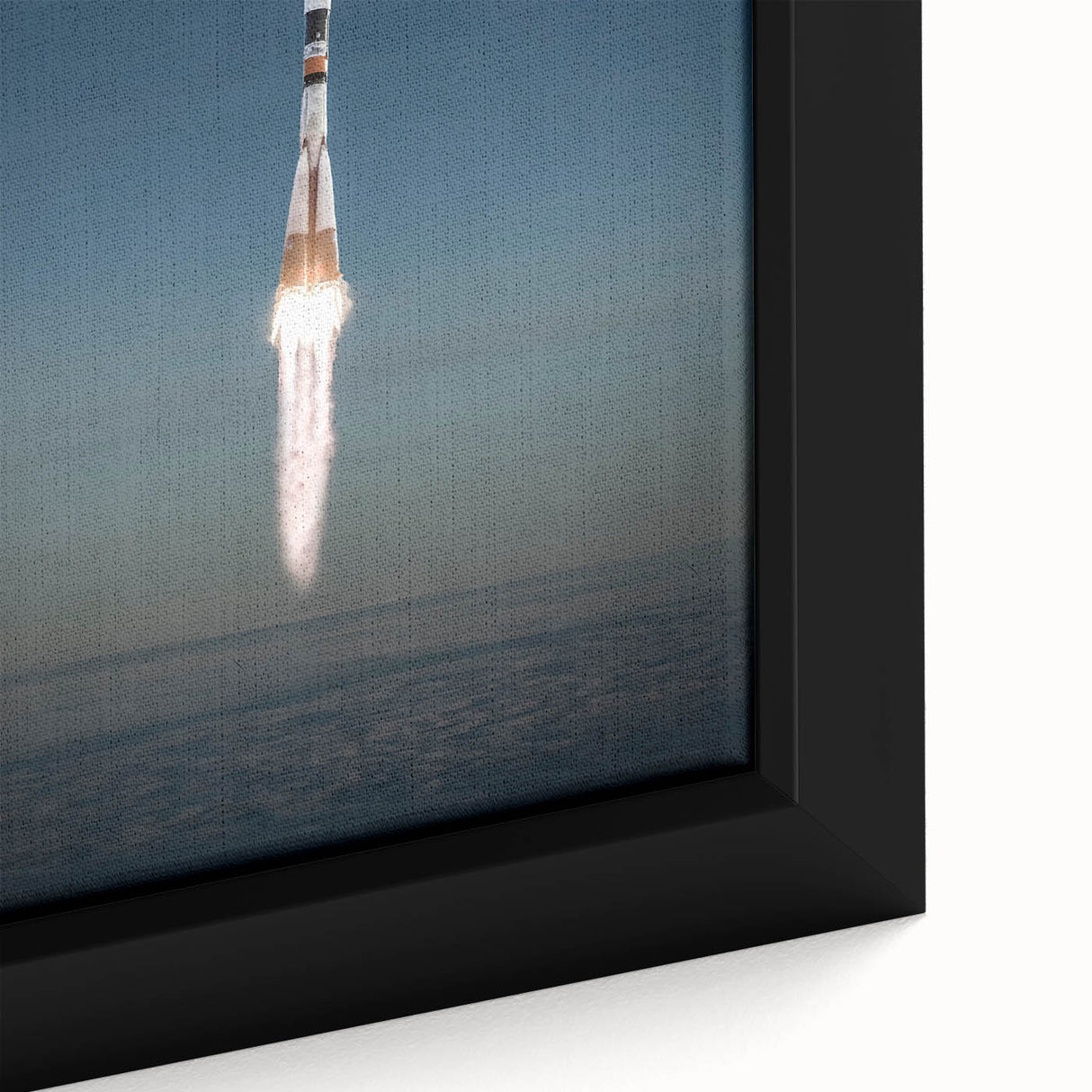 Black wall art featuring a colorful, textured depiction of a spacecraft, on extra large framed canvas.