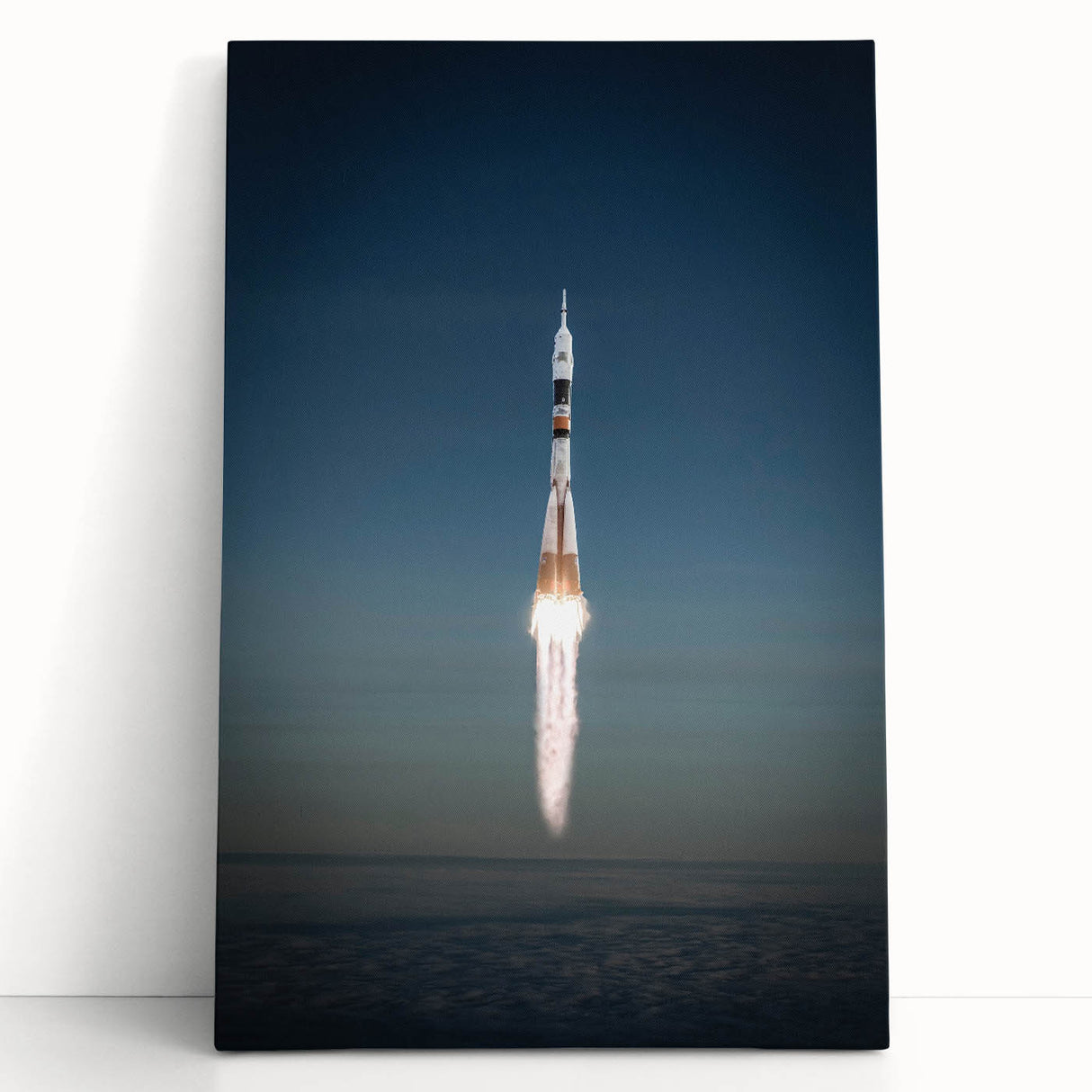Black and white stretched canvas featuring a detailed spacecraft design, ideal for kitchen wall art or bedroom ambiance.