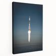 Spacecraft illustration on large stretched canvas with vibrant blue and white tones, ideal for kitchen wall art.