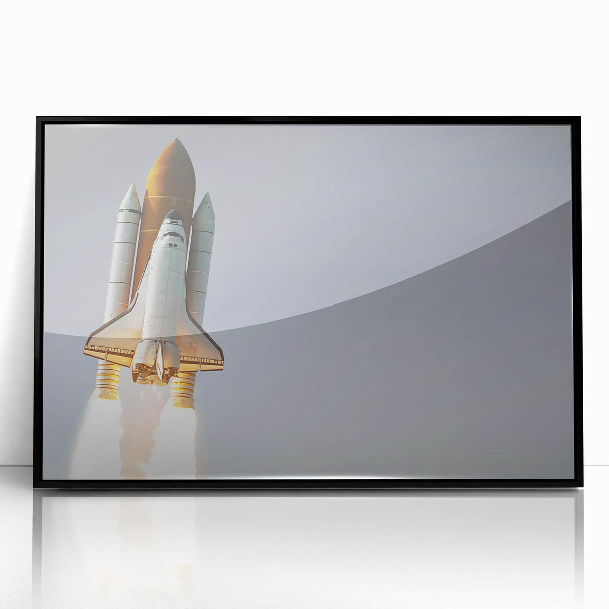 Large abstract wall art of a spacecraft in black and gray tones on a framed acrylic, suitable for modern art wall decor.