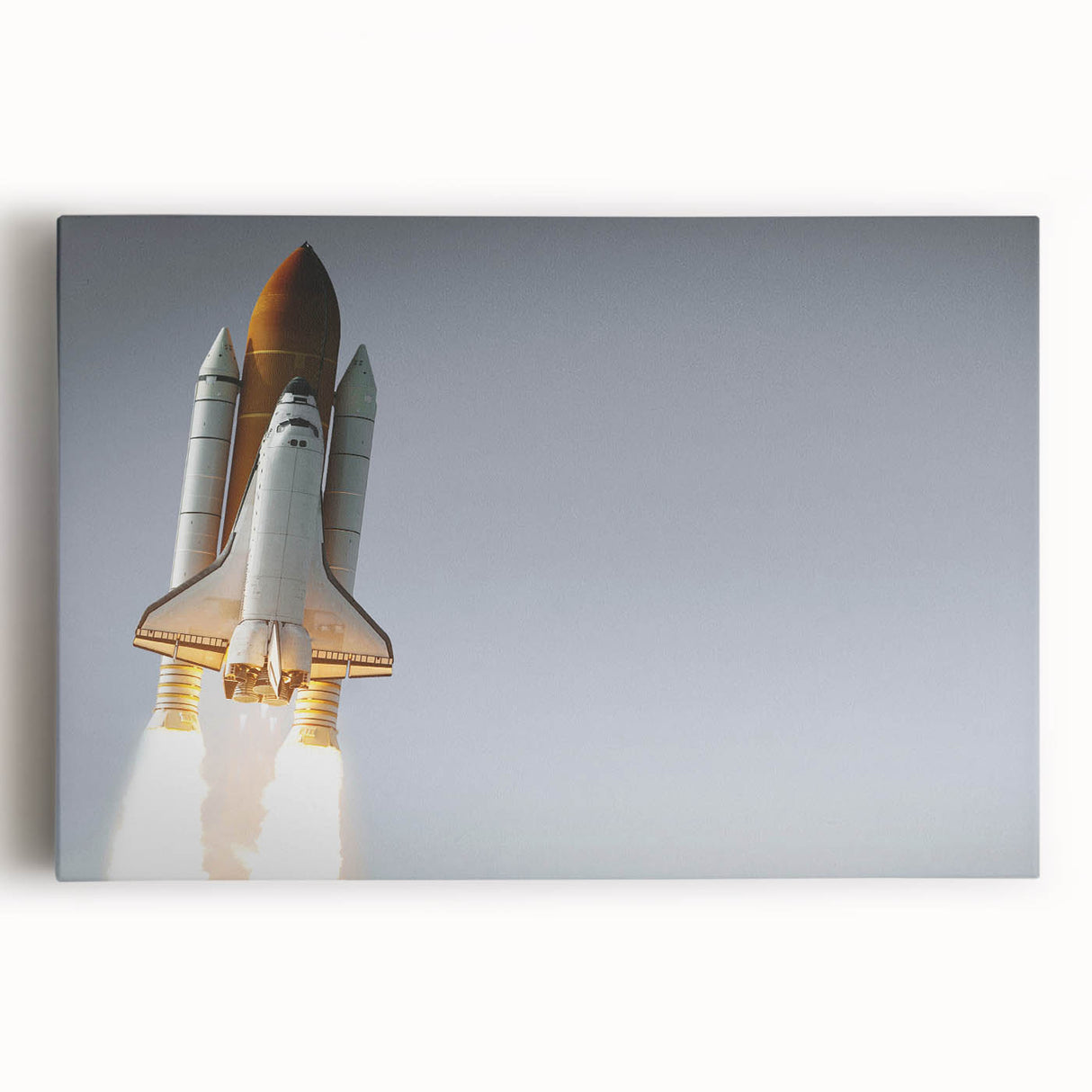 Black and white spacecraft design on large stretched canvas, suitable for kitchen wall art.