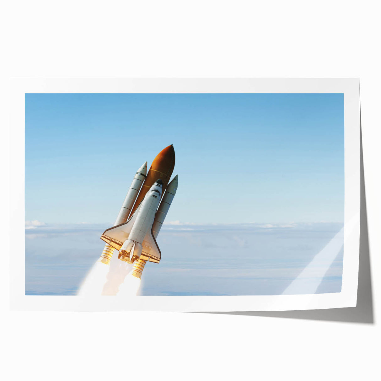 Spacecraft illustration on rolled print featuring muted metallic colors, ideal for art wall dining room or classy bathroom.