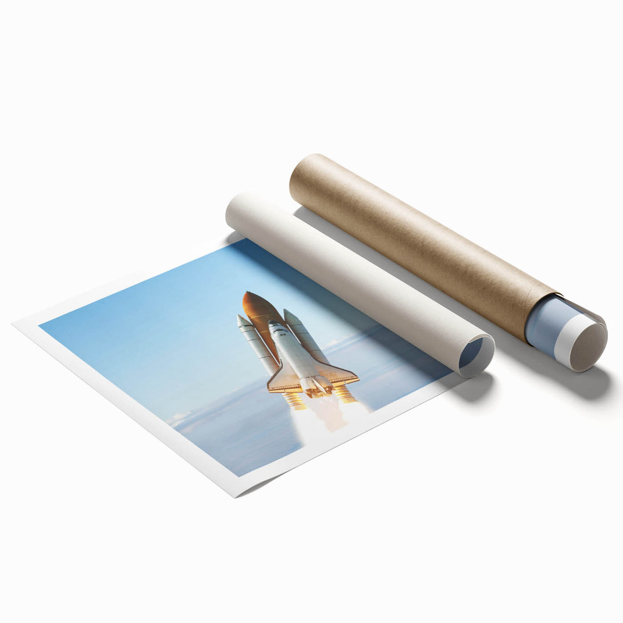 Extra large wall art depicting a spacecraft, rendered in sleek metallic tones on rolled canvas.