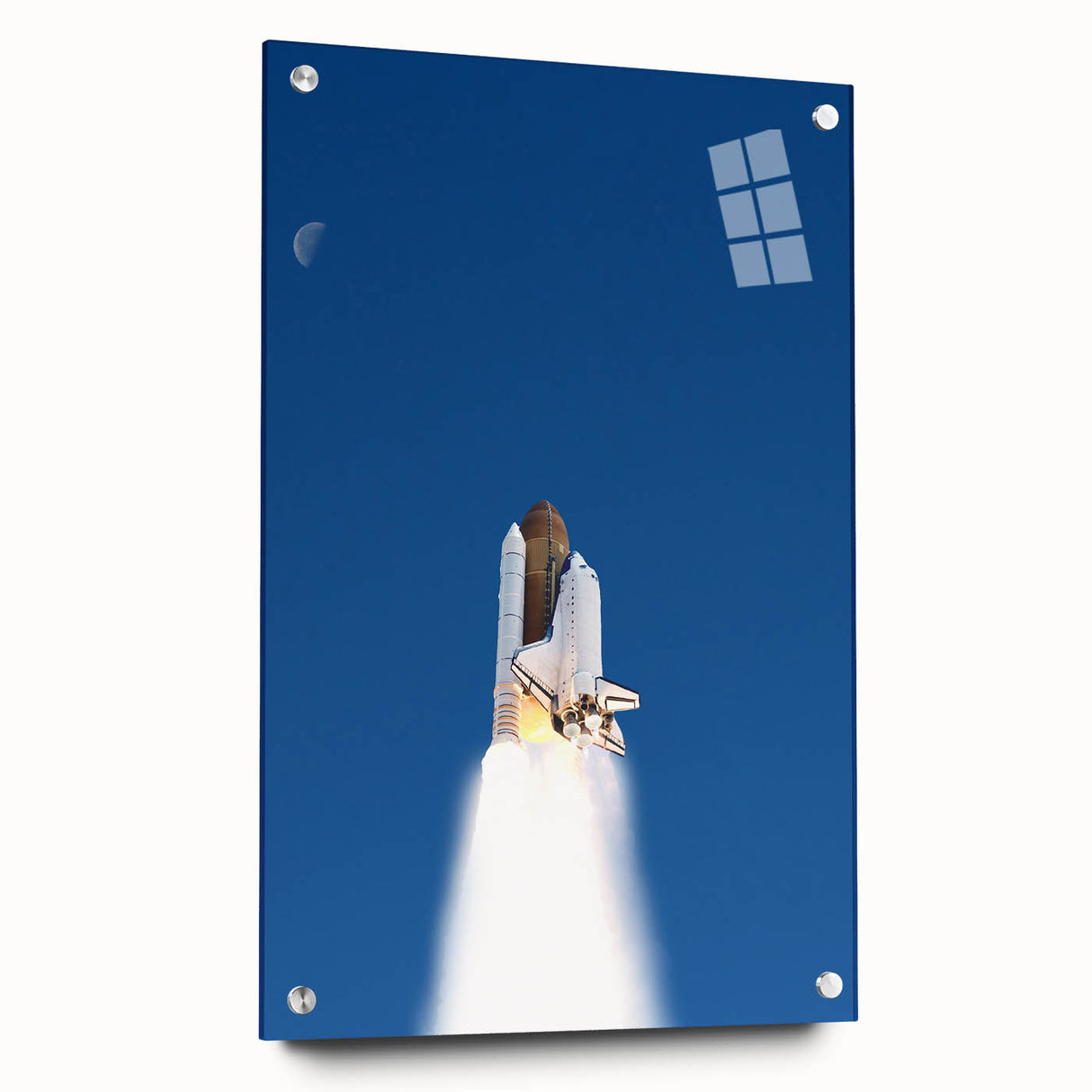 Acrylic print of a spacecraft in grayscale, ideal for modern bedroom or dining room decor.