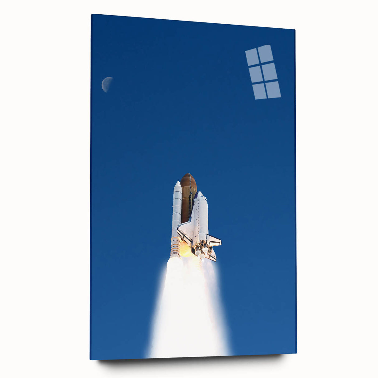 Acrylic print of a large abstract depiction of a spacecraft in muted gray and silver tones.