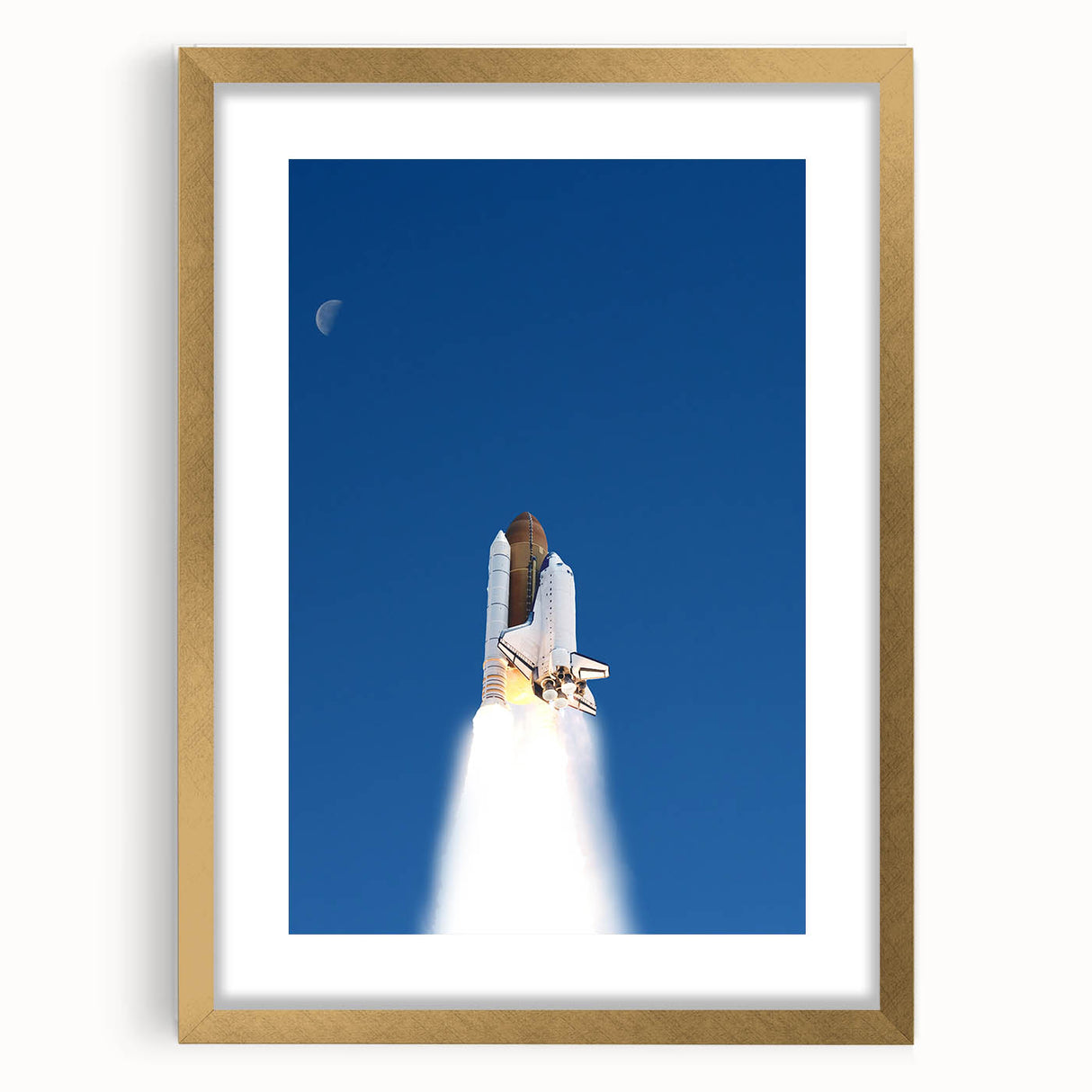 Textured art print of abstract spacecraft in gold and black, acrylic print, ideal for modern bedroom decor.