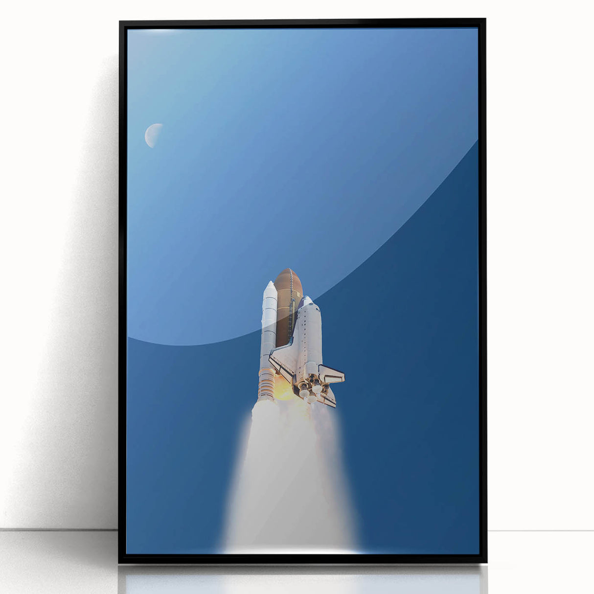 Large abstract wall art depicting a spacecraft, in mid-century modernist style.