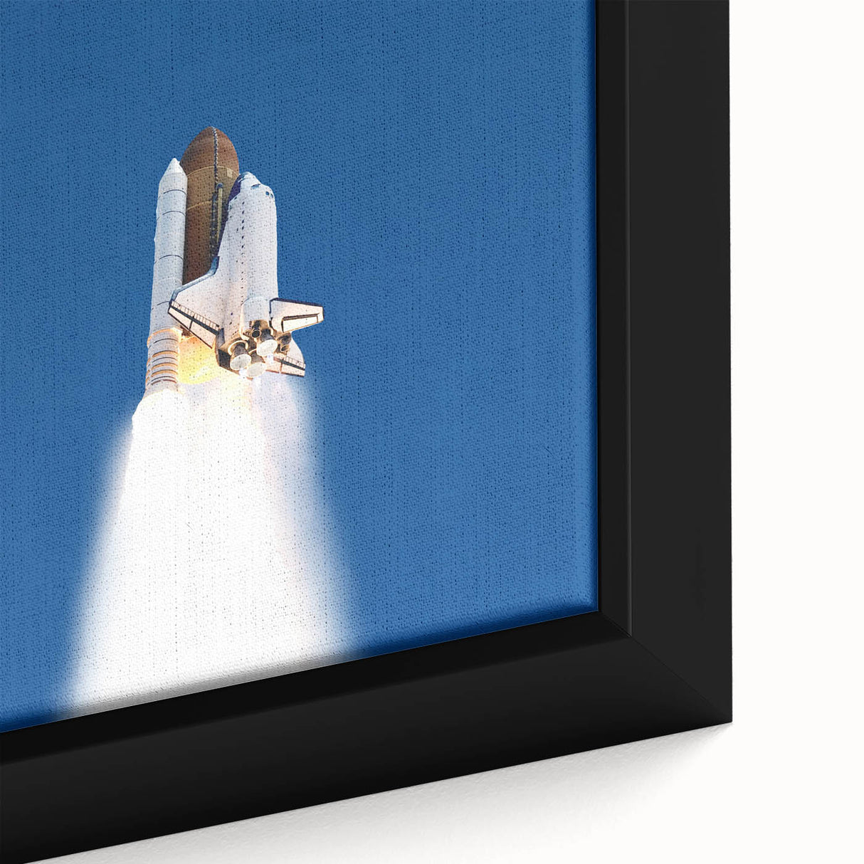 Extra large framed canvas featuring a textured, colorful spacecraft design on a black background.