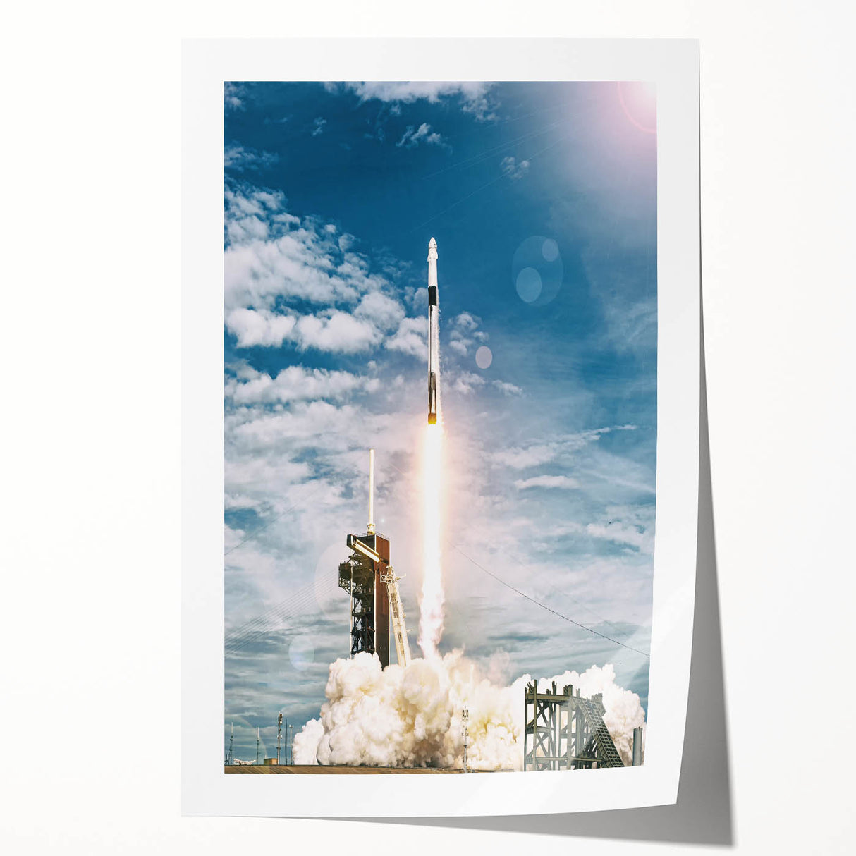 Extra large rolled print of a spacecraft, featuring muted metallic tones, ideal for modern dining room decor.