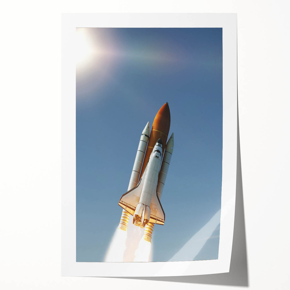 Rolled print of a spacecraft design in stark black and white, suitable for art wall dining room.