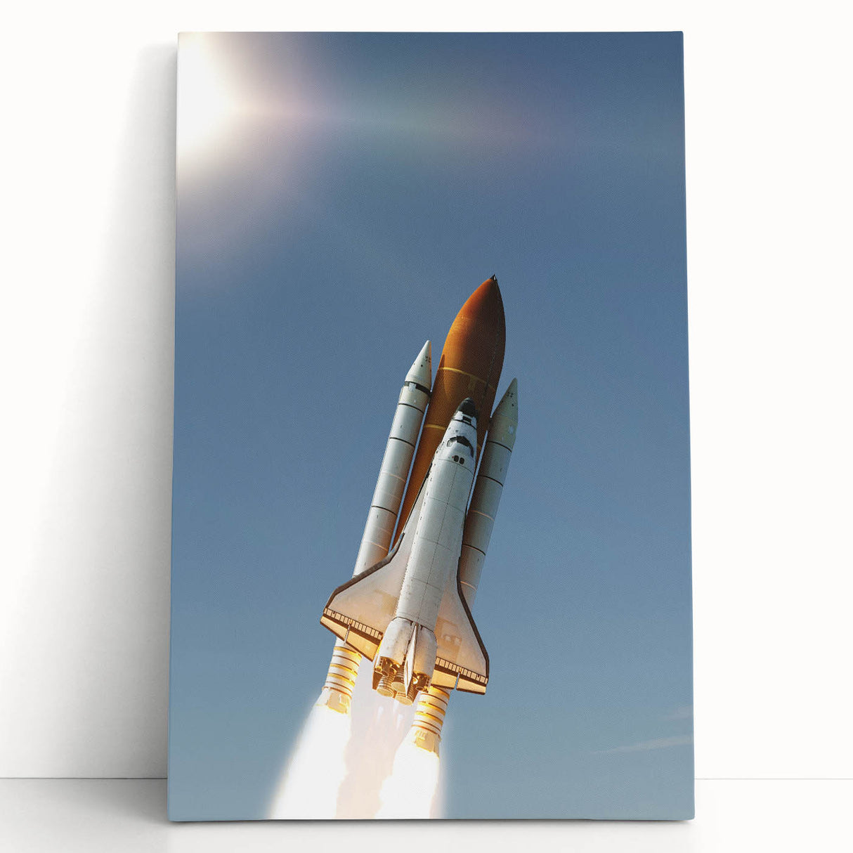 Black and white photo of a spacecraft, printed on large stretched canvas, ideal for kitchen wall art or bedroom decor.