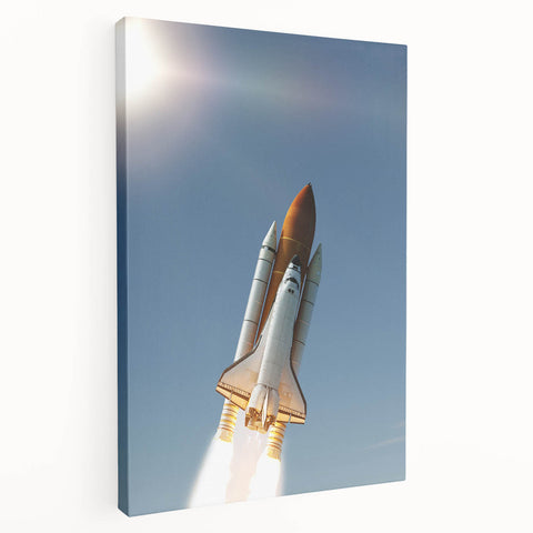 Spacecraft illustration in muted gray on stretched canvas, suitable for kitchen wall art.