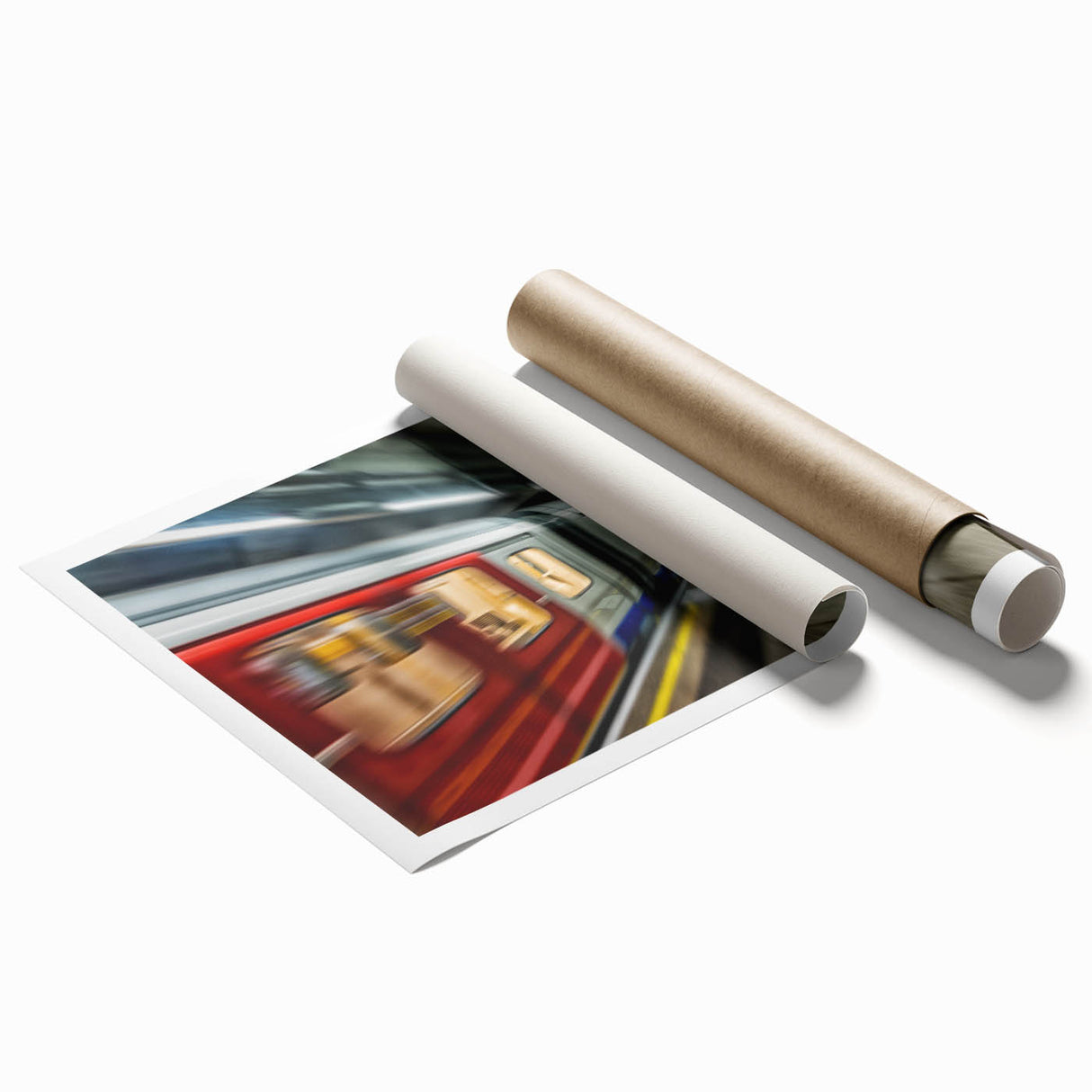 Extra large rolled print depicting a minimalist subway design in muted tones, ideal for classy bathroom wall art.