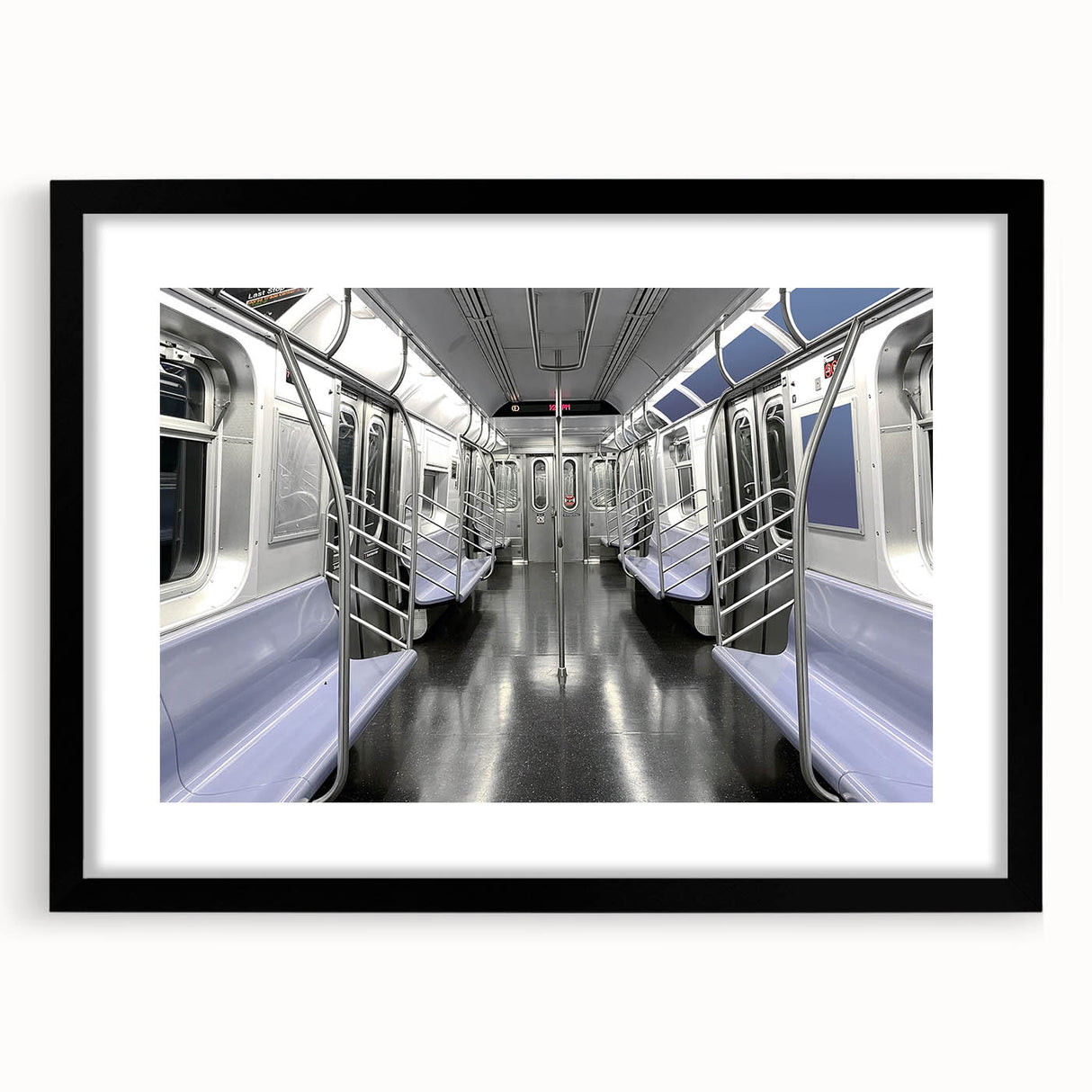 Extra large, textured abstract art print of a colorful subway scene on framed canvas, ideal for living room decor.