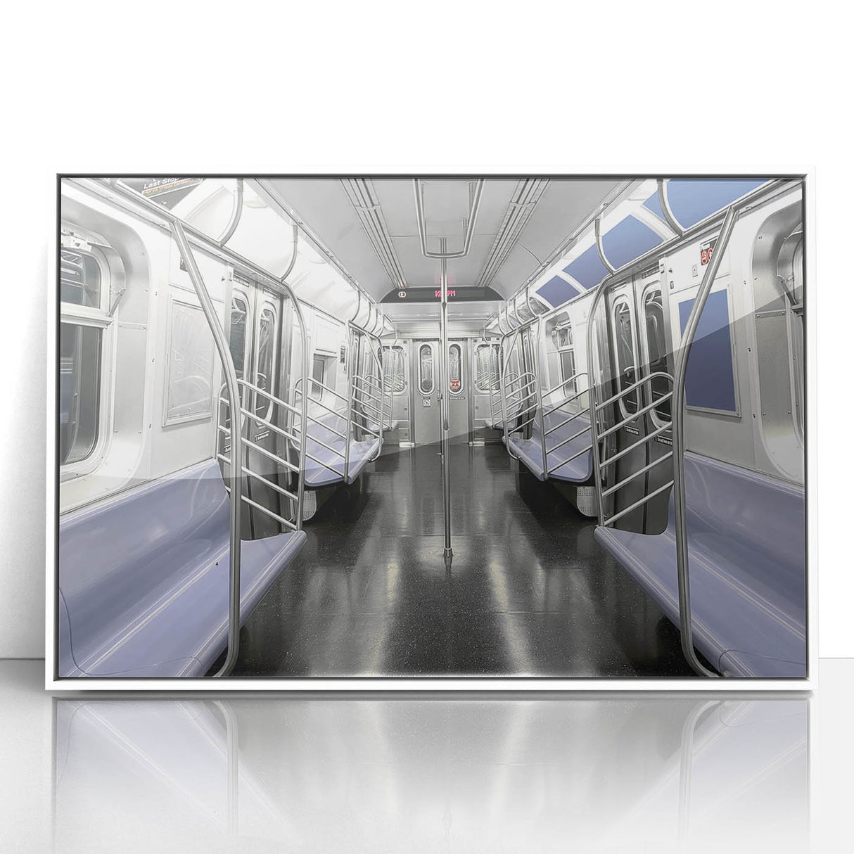 Art deco style poster of a vintage subway, featuring muted earth tones on framed acrylic, ideal for modern nursery wall art.