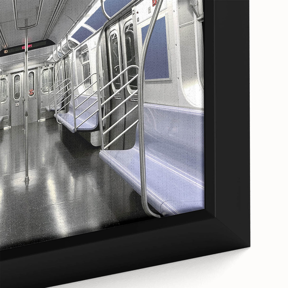 Extra large black wall art on framed canvas featuring a textured, colorful subway design, ideal for living room decor.