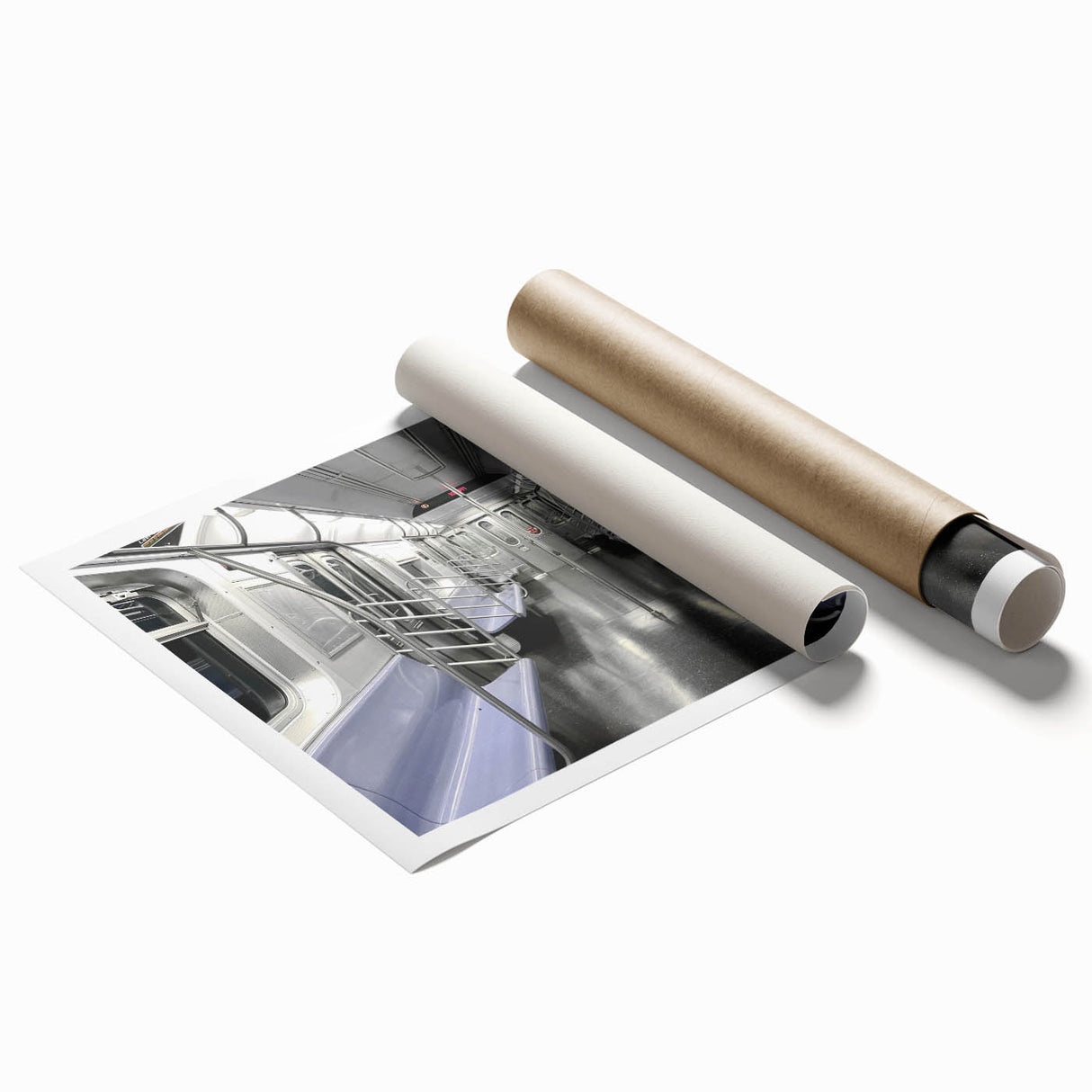 Extra large rolled print of a minimalist subway map in muted gray, ideal for modern bathroom decor.