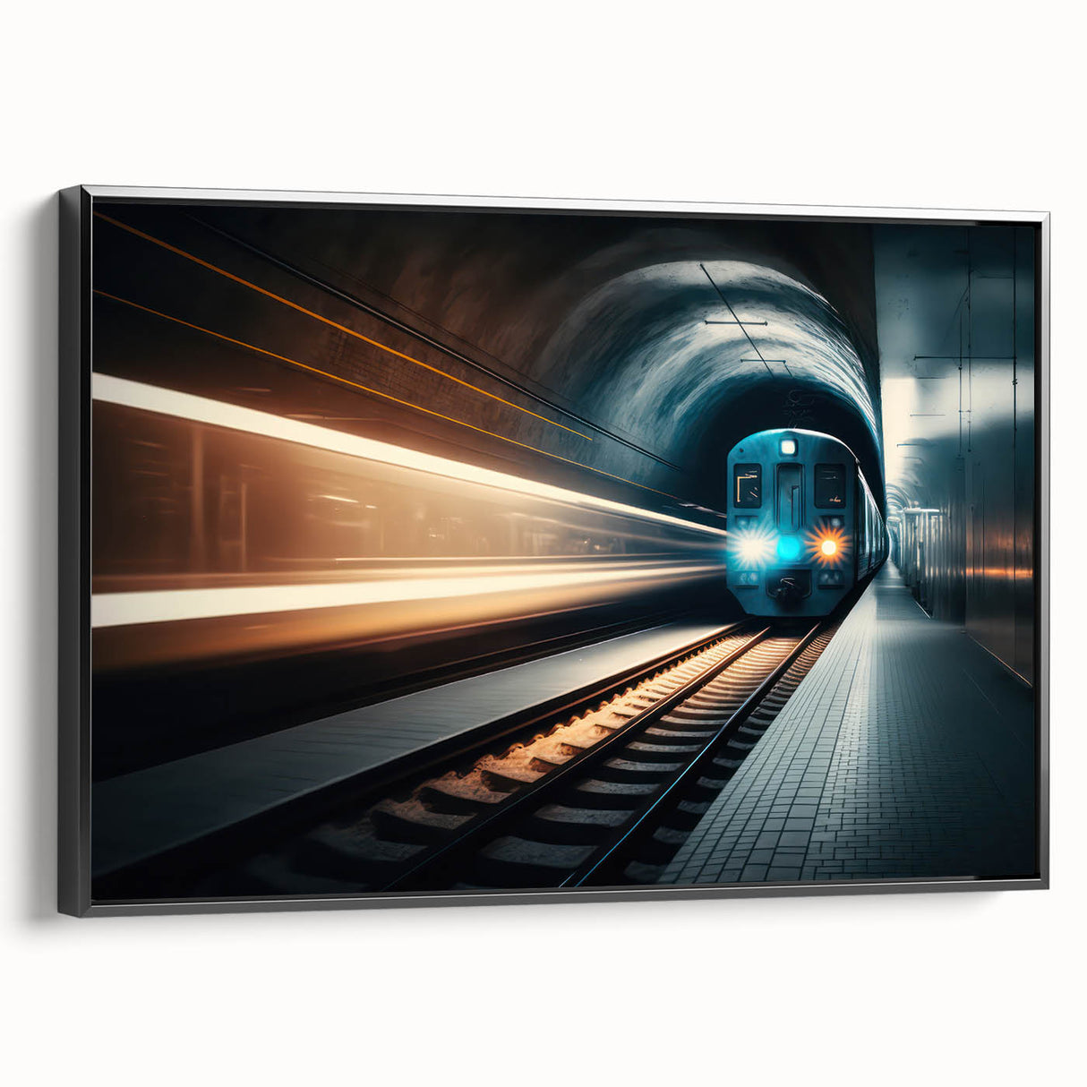 Black and white framed canvas featuring a vintage subway design, ideal for bedroom wall decor.