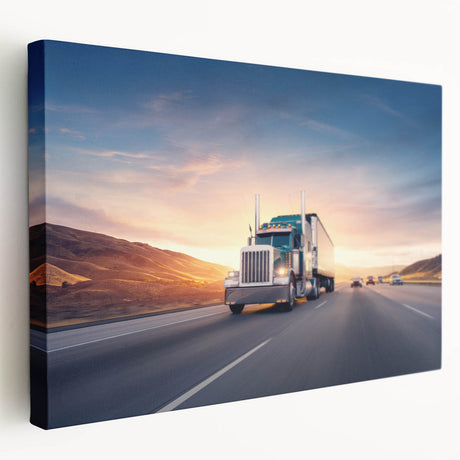 Side view of a colorful truck-themed art on stretched canvas, ideal for kitchen wall art.