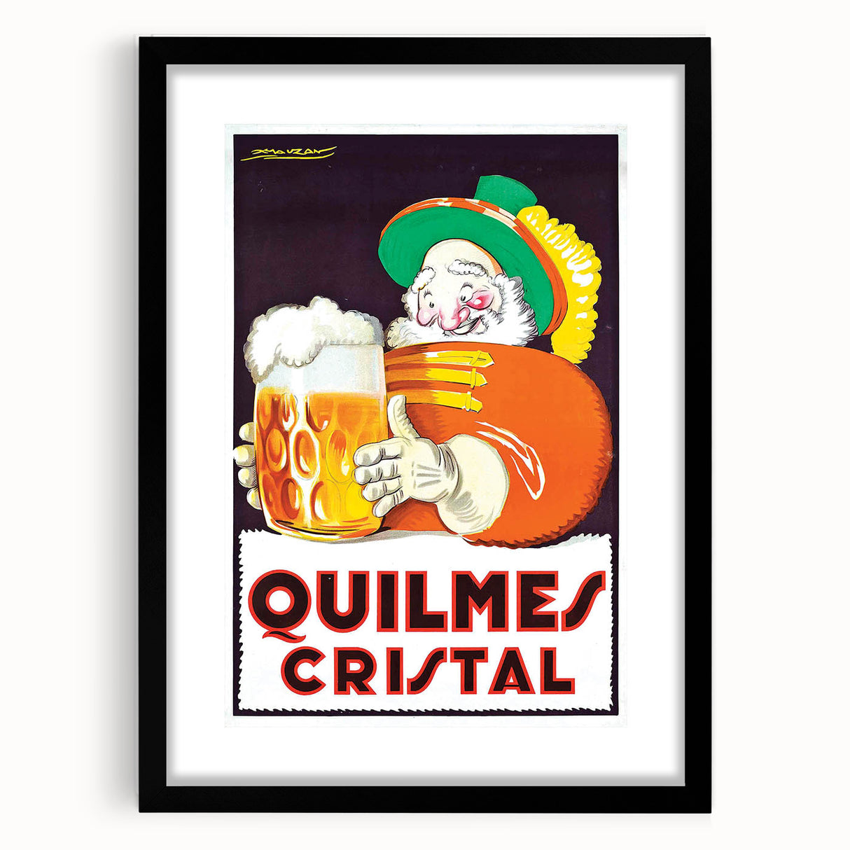 Vintage Quilmes Cristal Poster – Retro Beer Ad with Cheerful Character