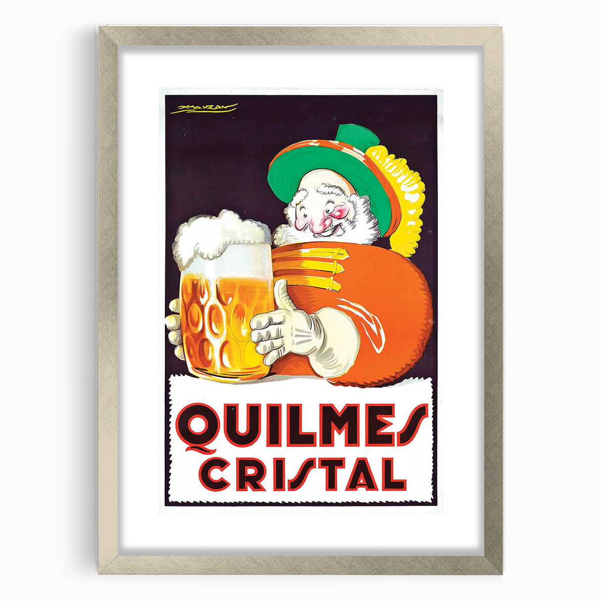 Vintage Quilmes Cristal Poster – Retro Beer Ad with Cheerful Character