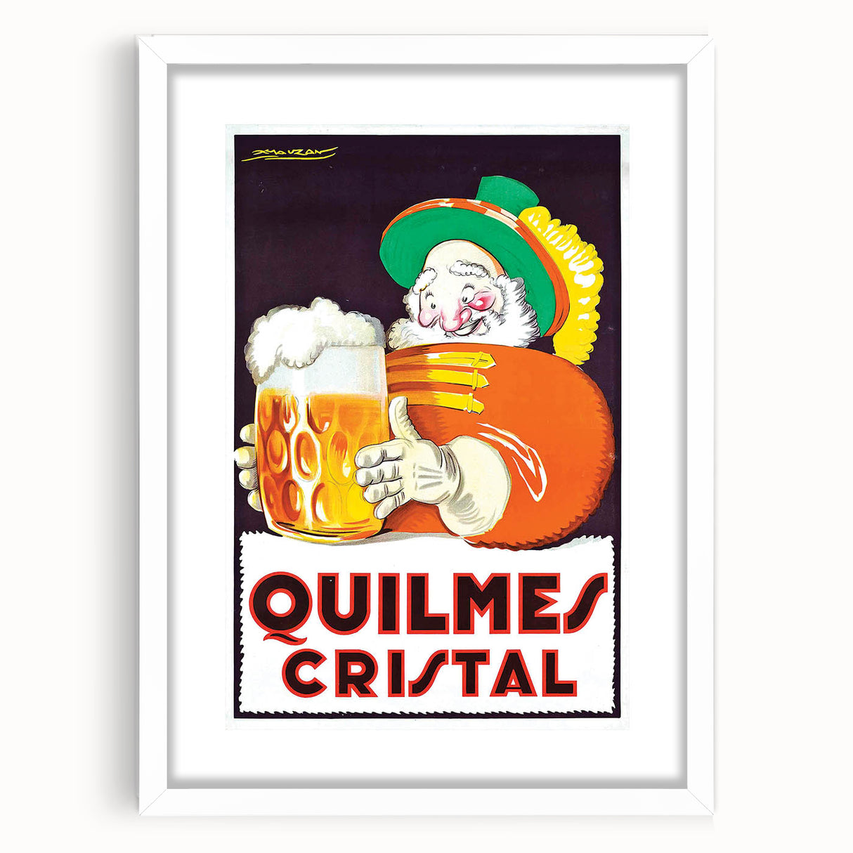 Vintage Quilmes Cristal Poster – Retro Beer Ad with Cheerful Character