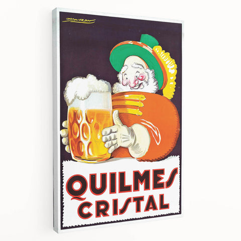 Vintage Quilmes Cristal Poster – Retro Beer Ad with Cheerful Character
