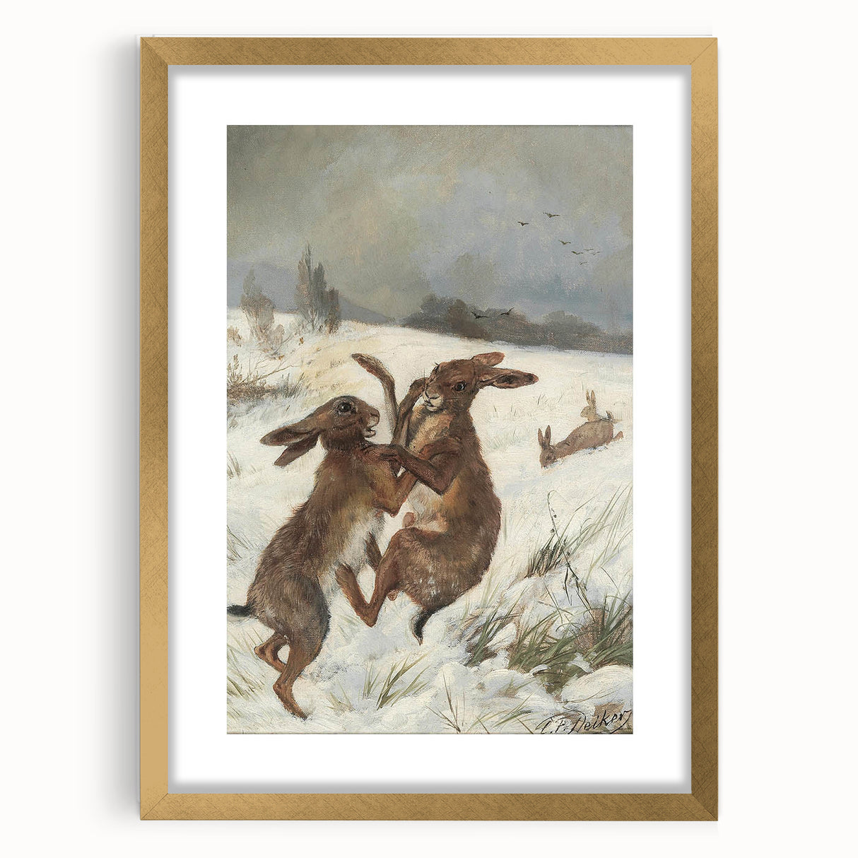 Vintage Animal Art - Snowy Hares Antique Wildlife Print