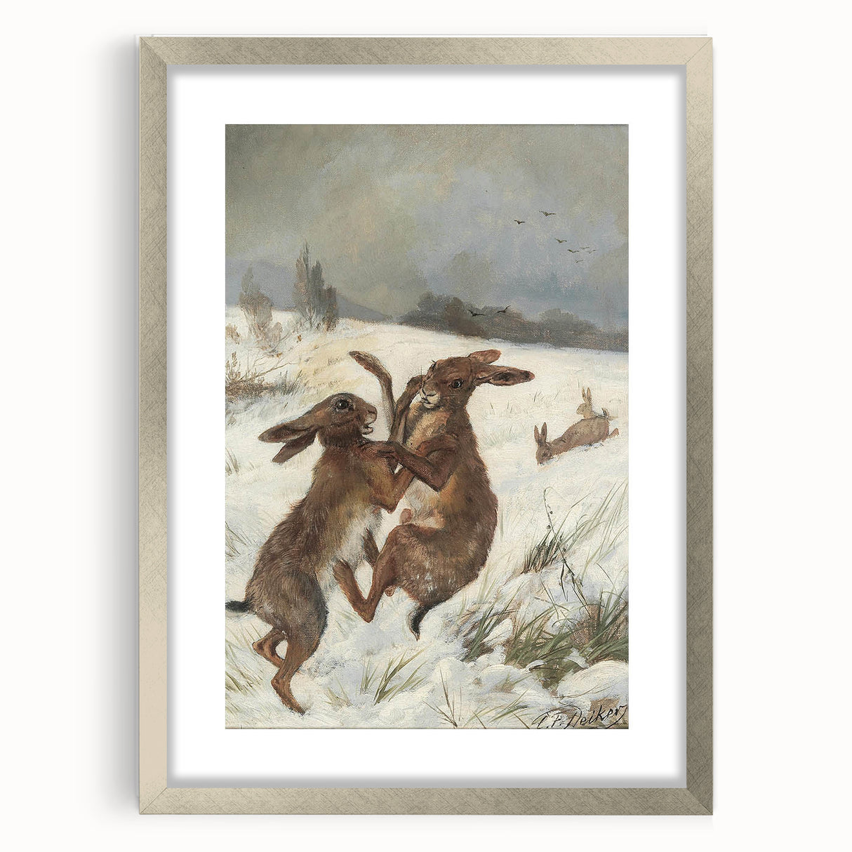 Vintage Animal Art - Snowy Hares Antique Wildlife Print