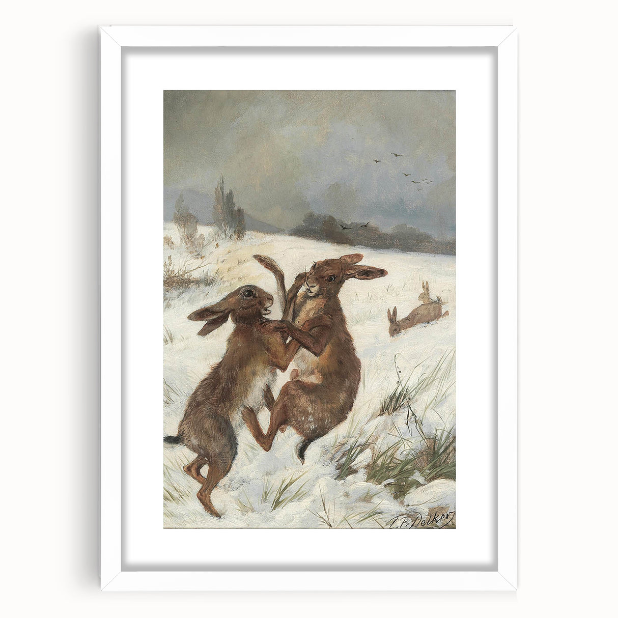 Vintage Animal Art - Snowy Hares Antique Wildlife Print