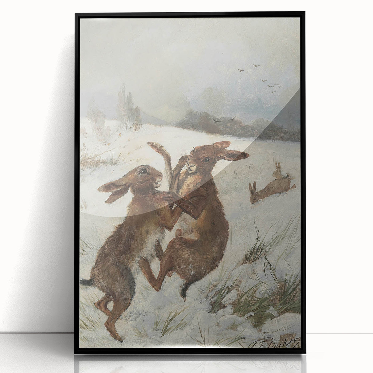 Vintage Animal Art - Snowy Hares Antique Wildlife Print