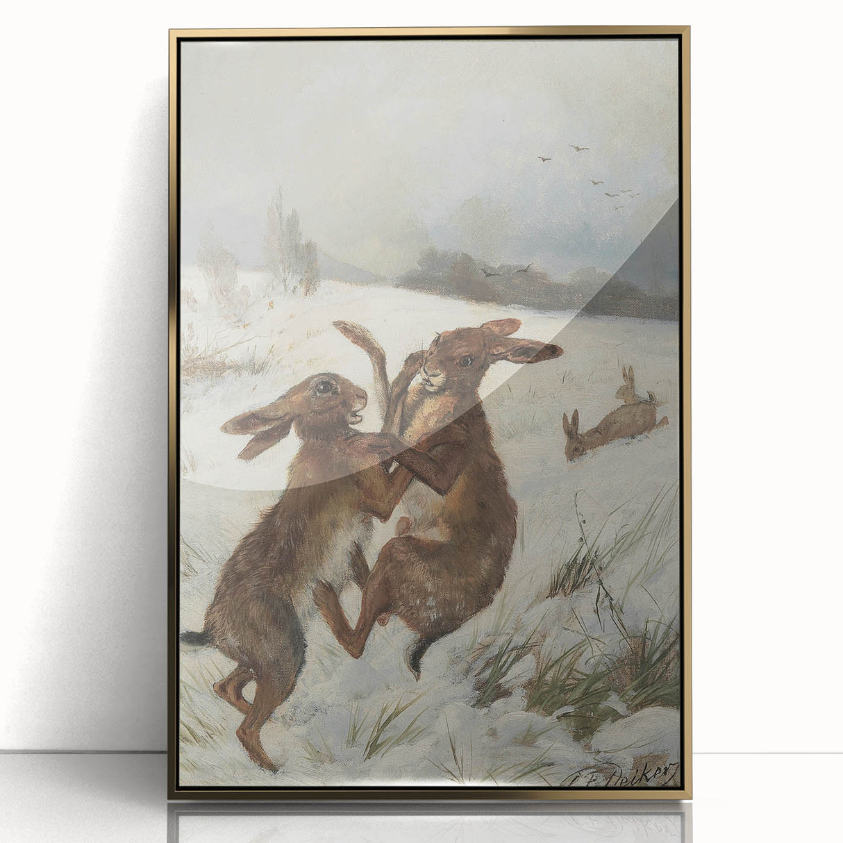 Vintage Animal Art - Snowy Hares Antique Wildlife Print