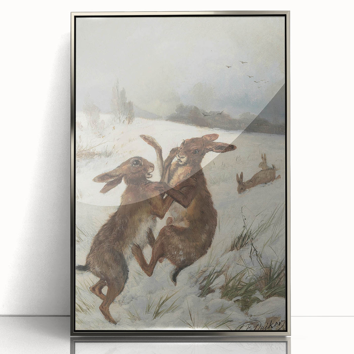 Vintage Animal Art - Snowy Hares Antique Wildlife Print