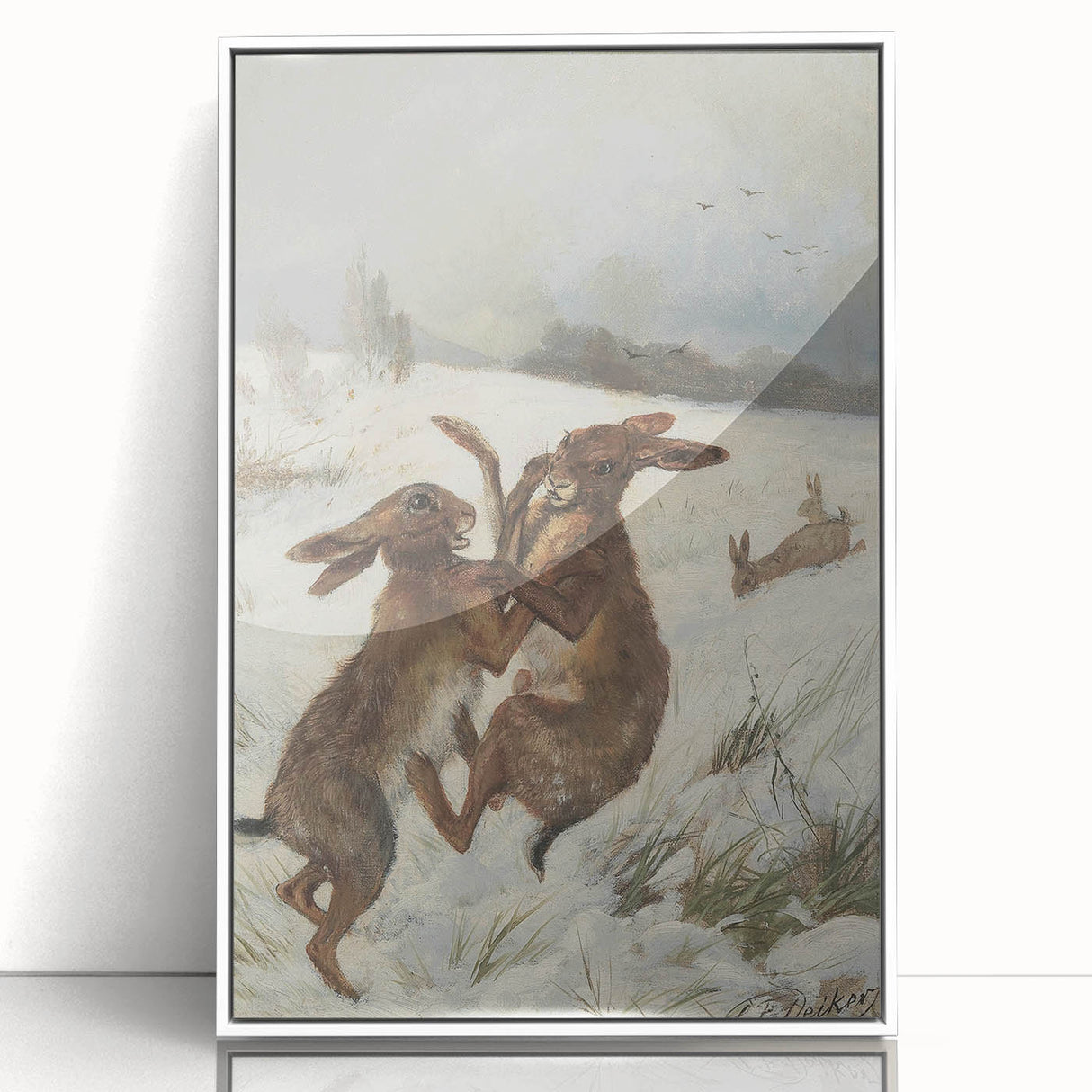 Vintage Animal Art - Snowy Hares Antique Wildlife Print