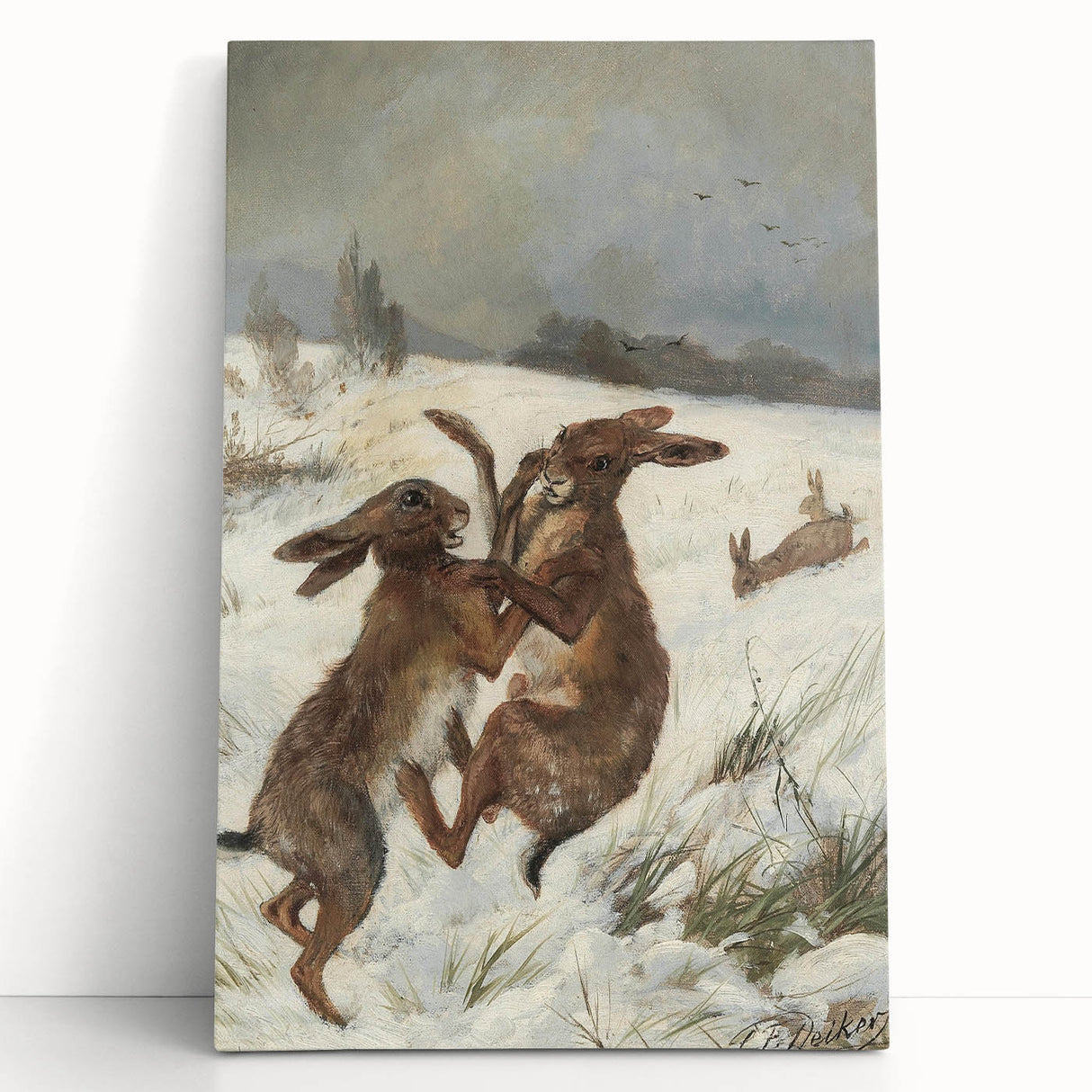 Vintage Animal Art - Snowy Hares Antique Wildlife Print