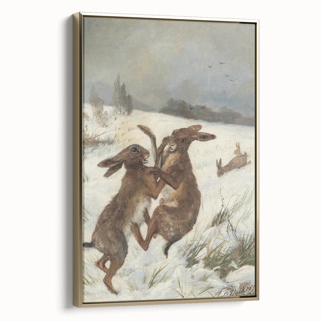 Vintage Animal Art - Snowy Hares Antique Wildlife Print