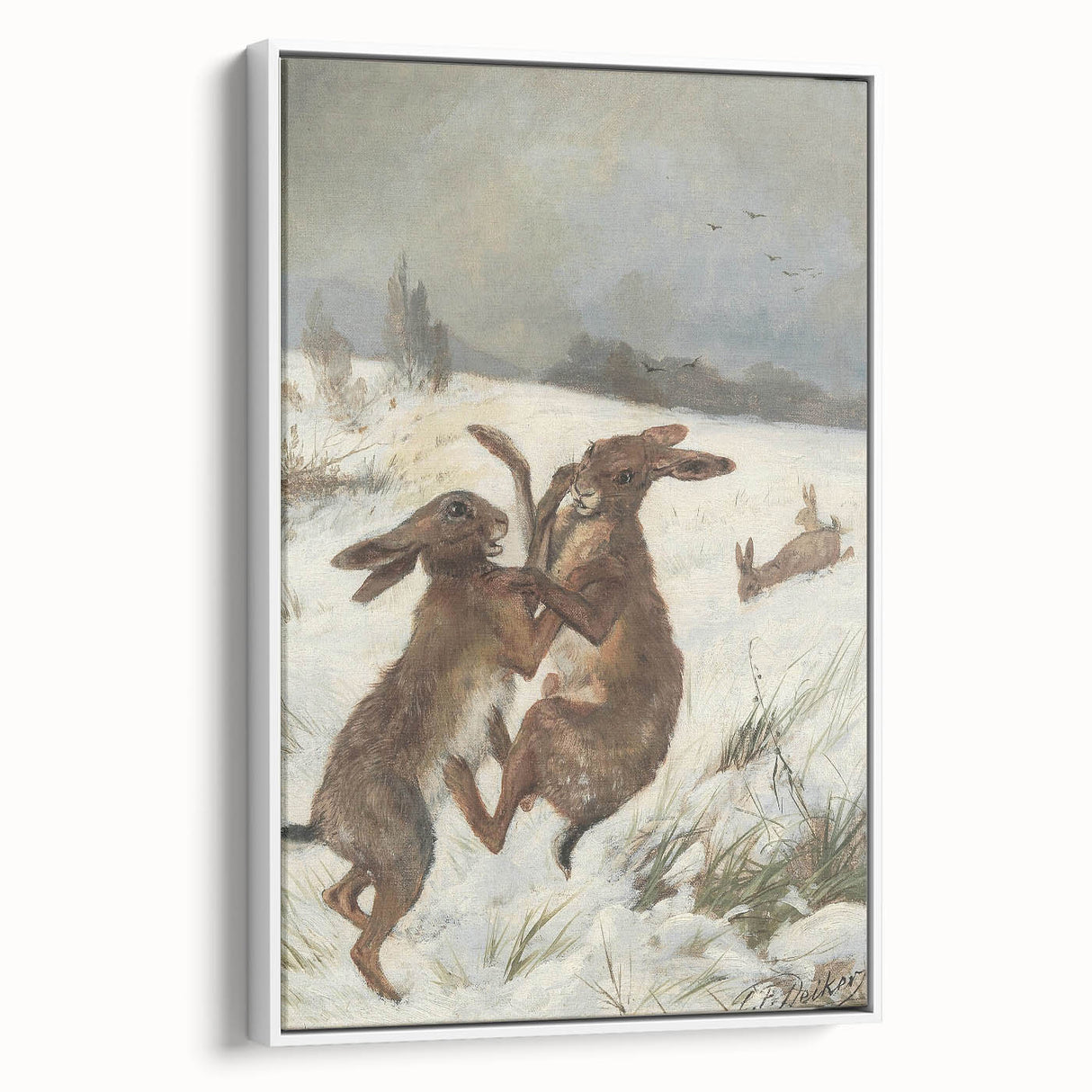 Vintage Animal Art - Snowy Hares Antique Wildlife Print