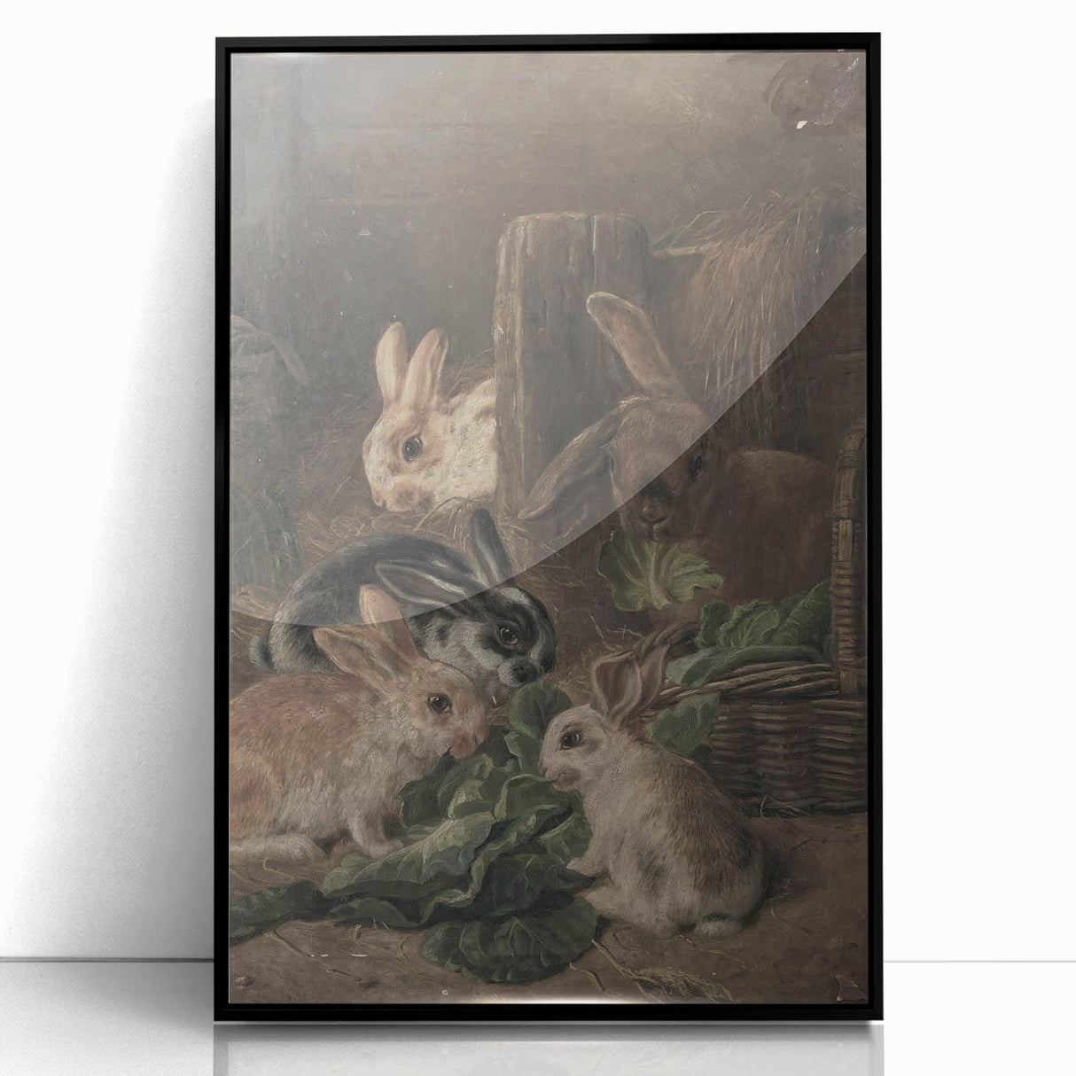 Vintage Animal Art - Rabbits Eating Cabbage Antique Wildlife Print