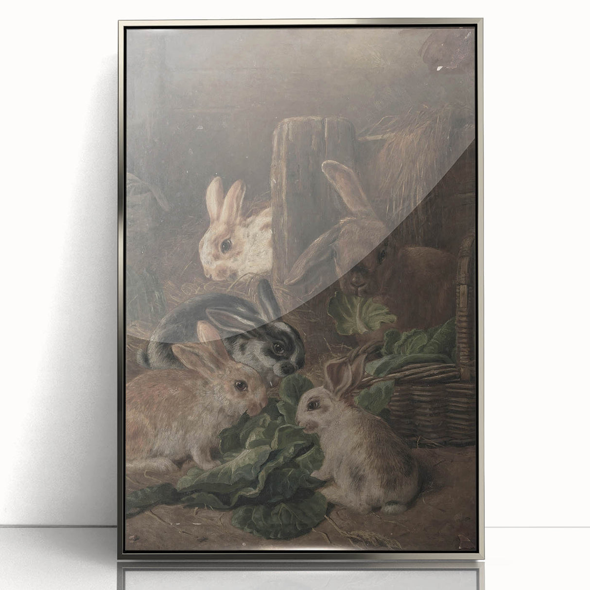 Vintage Animal Art - Rabbits Eating Cabbage Antique Wildlife Print
