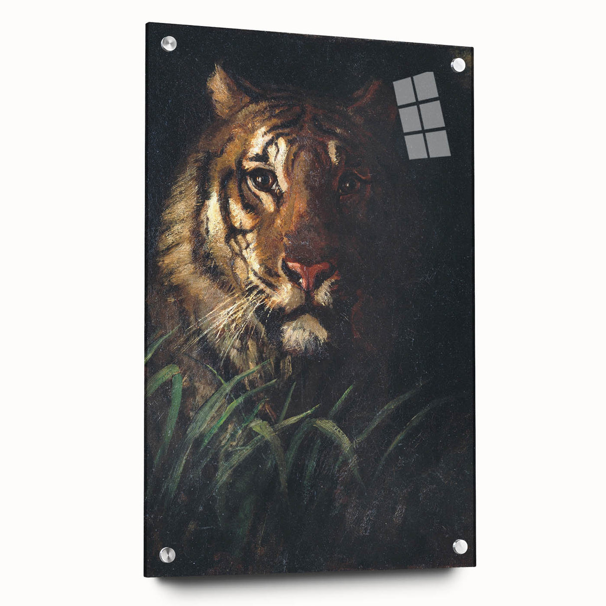 Vintage Animal Art - Majestic Tiger in the Grass Antique Print