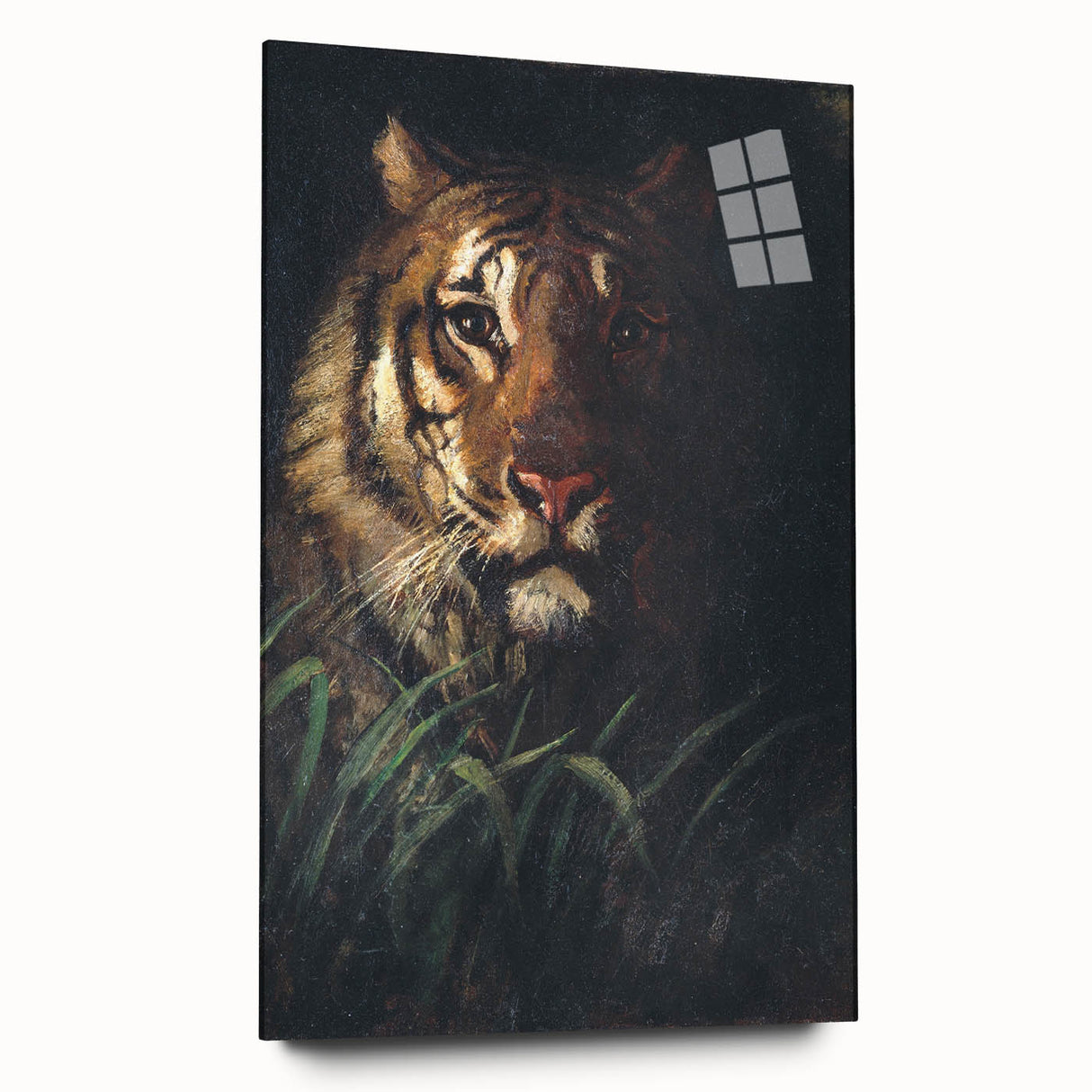 Vintage Animal Art - Majestic Tiger in the Grass Antique Print