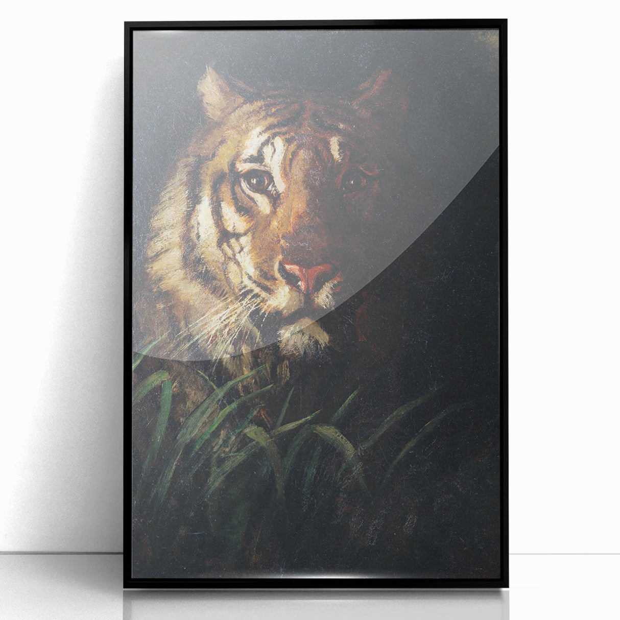 Vintage Animal Art - Majestic Tiger in the Grass Antique Print